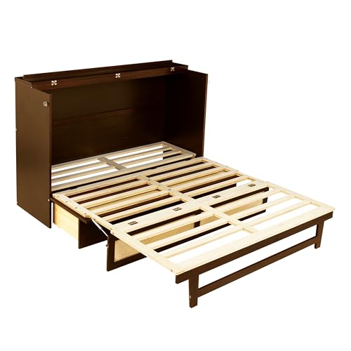 Queen Murphy Bed with Desk and Removable Shelves, USB Port, White H566492