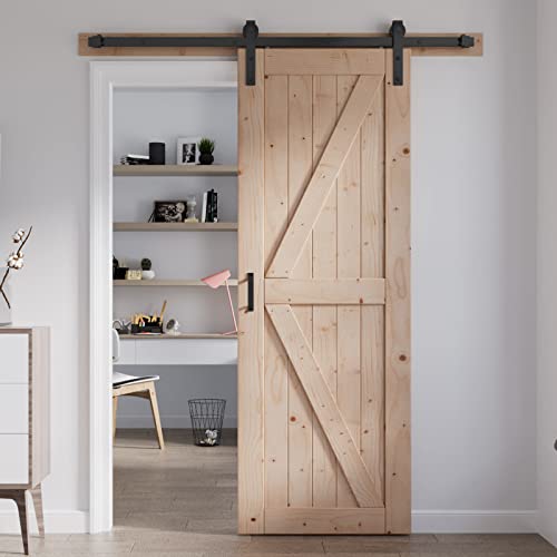 FREDBECK 48in x 80in Sliding Wood Barn Door with 8FT Hardware Kit V8036