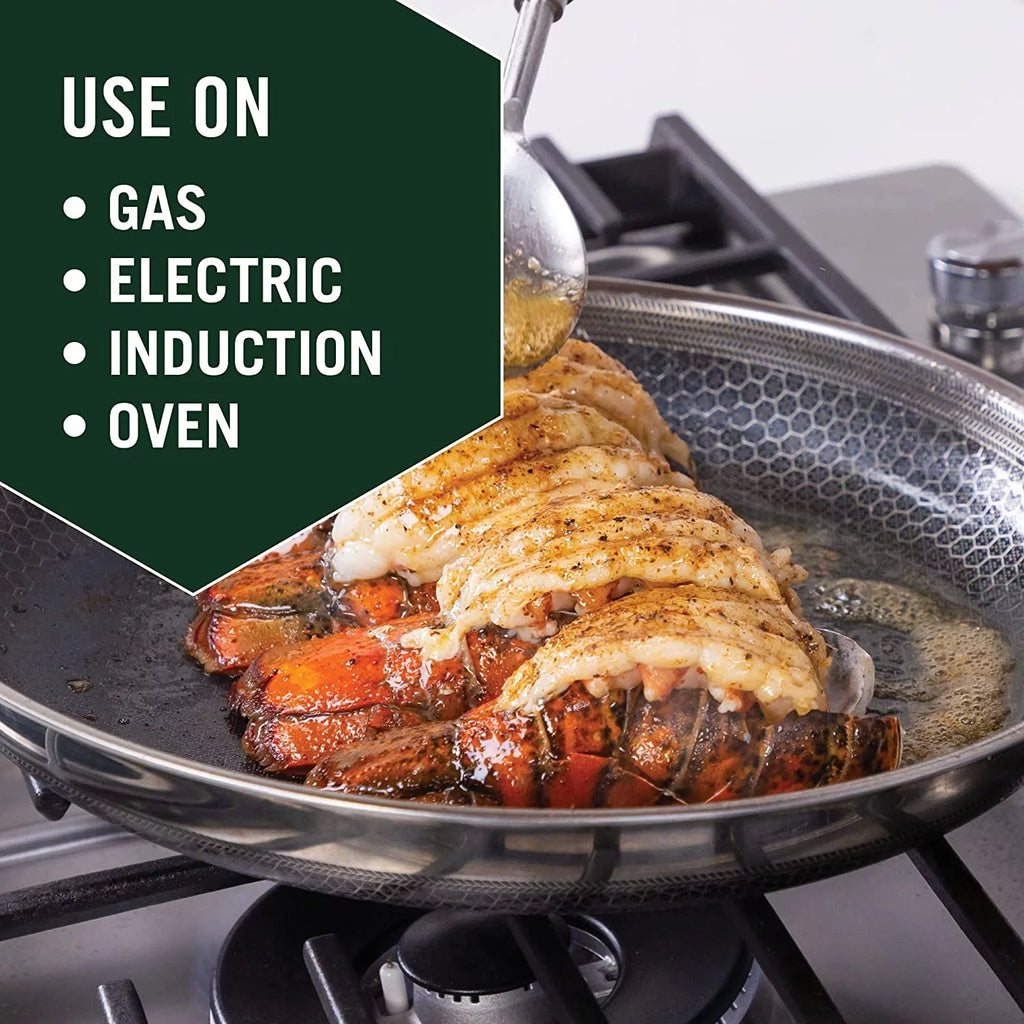 HexClad 12 Inch Hybrid Stainless Steel Frying Pan with Lid J412
