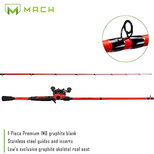 Lew's MACH Smash Baitcast Reel and Fishing Rod Combo, IM6 Graphite, Red P923
