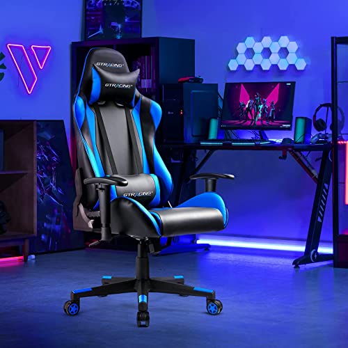 GTRACING Gaming Chair with Footrest, Blue R841