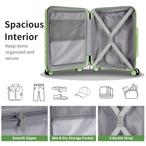 Lightweight 3-Piece Hardshell Luggage Set with Spinner Wheels & TSA Lock, Light Avocado Green B502471