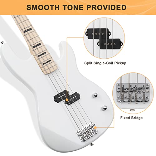 GLARRY GP Series Full Size Electric Bass Guitar 4 String Beginner Kit White V3757