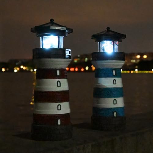 Solar Lighthouse Rotating Beacon LED Light for Yard Garden Nautical Decor K763308