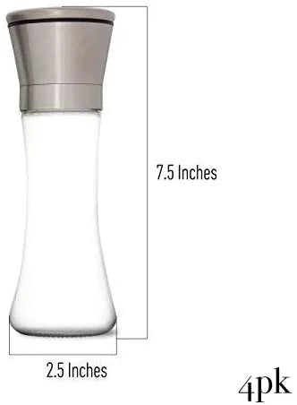 HOME EC Original Stainless Steel Salt and Pepper Grinder Set, Clear Glass, 4pk U3413