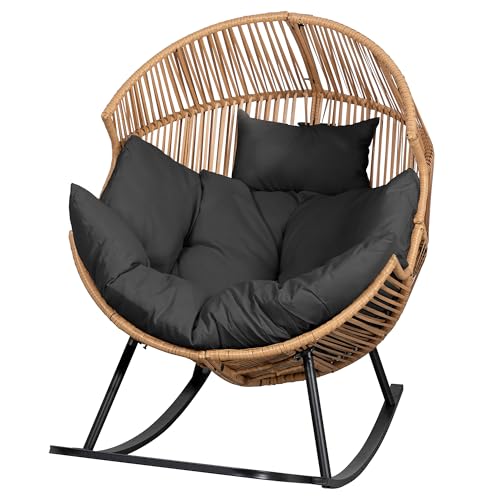 JAMFLY Egg Chair Wicker Outdoor Patio Lounger with Cushion, Beige O9160