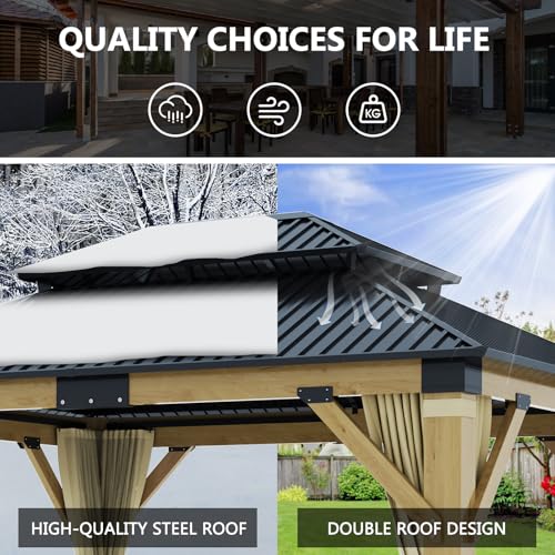 12'x12' Hardtop Gazebo with Galvanized Steel Roof, Aluminum Frame, Curtains & Netting X81832