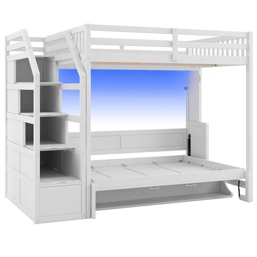 Merax Queen Murphy Bed Wall Bed with Sofa and Cushion, White V57291