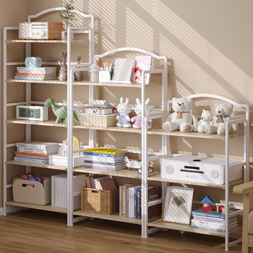 JSB Folding Bookshelf 5 Tier Vintage Wood Bookcase for Living Room Bedroom Office S131658