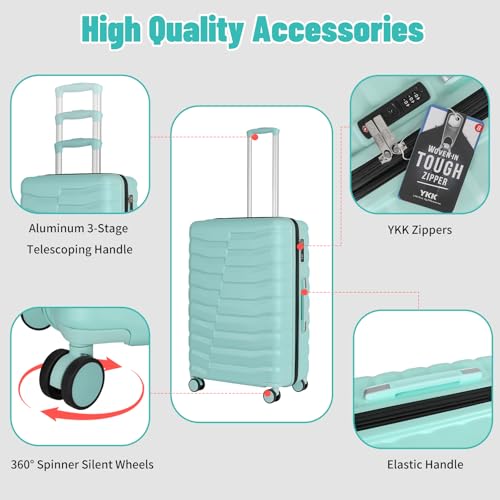 Lightweight 3-Piece Hardshell Luggage Set with Spinner Wheels & TSA Lock, Light Avocado Green B502471