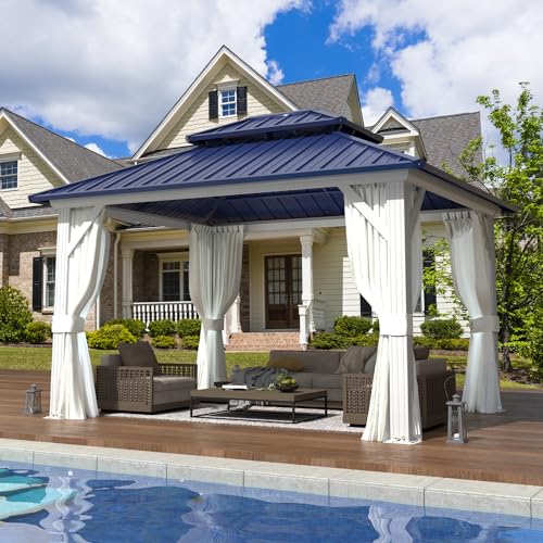 EROMMY 14'x20' Hardtop Gazebo Double Roof Galvanized Steel Outdoor Pavilion G3084