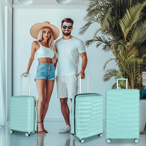 Lightweight 3-Piece Hardshell Luggage Set with Spinner Wheels & TSA Lock, Light Avocado Green B502471