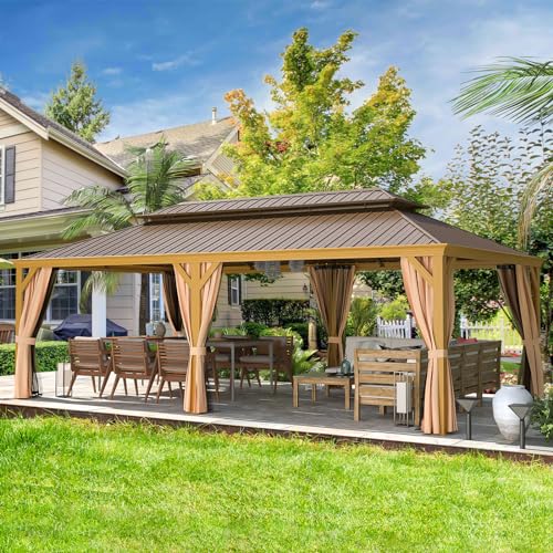 EROMMY 14'x20' Hardtop Gazebo Double Roof Galvanized Steel Outdoor Pavilion G3084