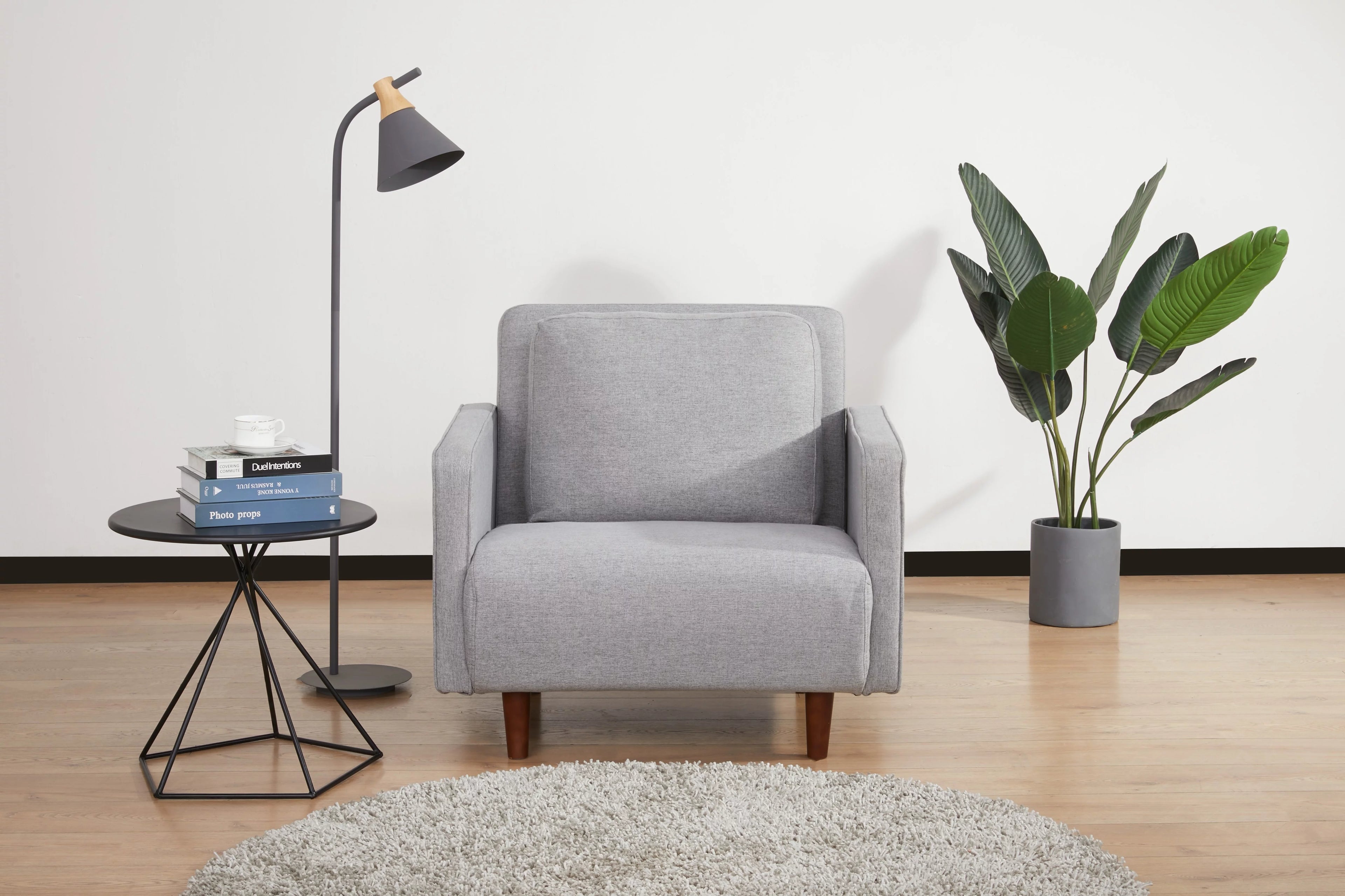Artdeco Home Panama Polyester Convertible Futon Sofa Chair, Light Gray