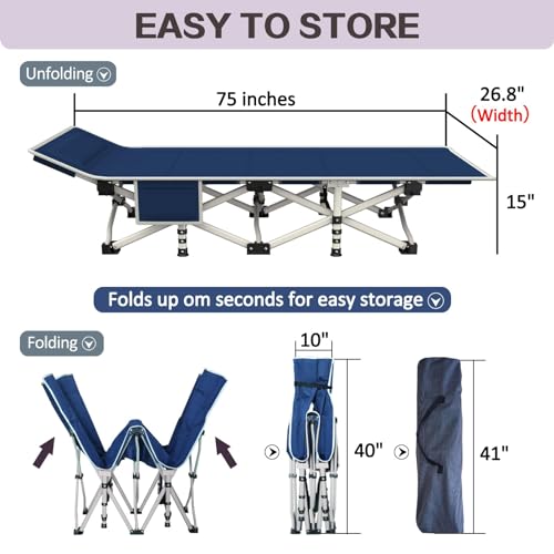 Camping Cot with Thick Pad, Folding Bed, Heavy Duty with Carry Bag I101