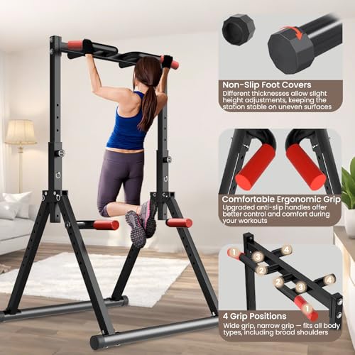 Power Tower Pull Up Dip Station Foldable Adjustable Home Gym Z306594