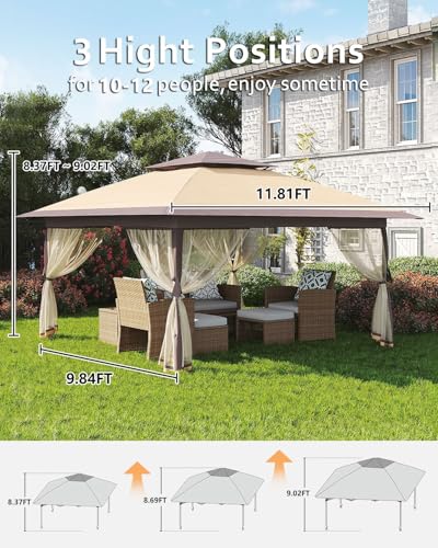 Pop Up Gazebo Tent with Mosquito Netting, Water & UV Resistant - Khaki J83860