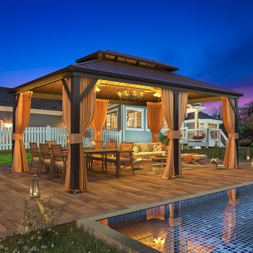 EROMMY 14'x20' Hardtop Gazebo Double Roof Galvanized Steel Outdoor Pavilion G3084
