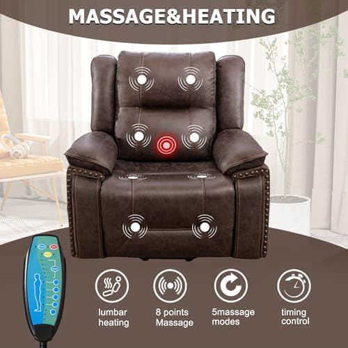Phoenix Home Dual Motor Power Lift Chair with Massage and Heat, Brown I97460