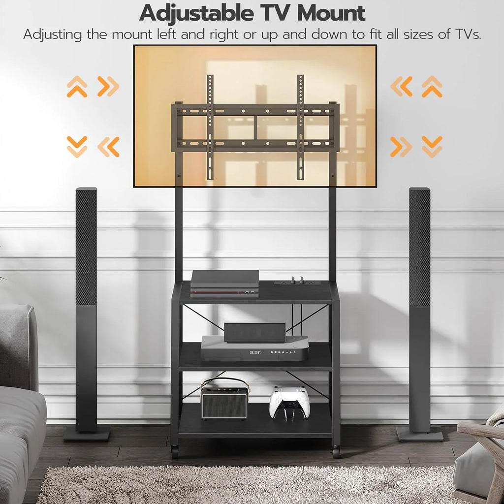 WAGEE Rolling TV Stand with Mount and Power Outlet for TVs up to 55 inch, Black I32706