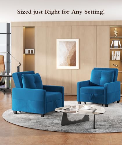3 in 1 Convertible Sleeper Chair Sofa Bed with Adjustable Backrest, Blue M92497