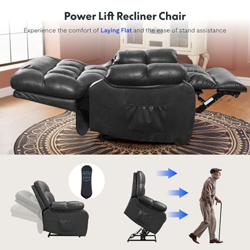 FLEXISPOT XL31 Power Lift Recliner Chair for Elderly, Electric Massage & Heat, PU Leather, Black C786106