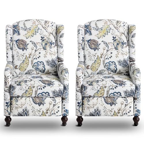Wingback Recliner Chair with Massage and Heat, Tufted Fabric, Wooden Legs D91574