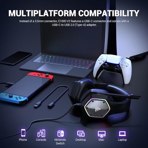 EKSA E1000 Gaming Headset with Noise Canceling Mic, 7.1 Surround Sound, Blue A702814