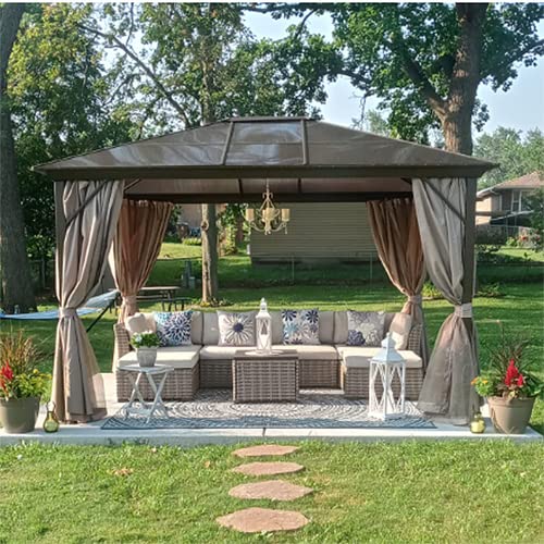 YOLENY 10'x13' Hardtop Gazebo with Aluminum Frame and Curtains F853