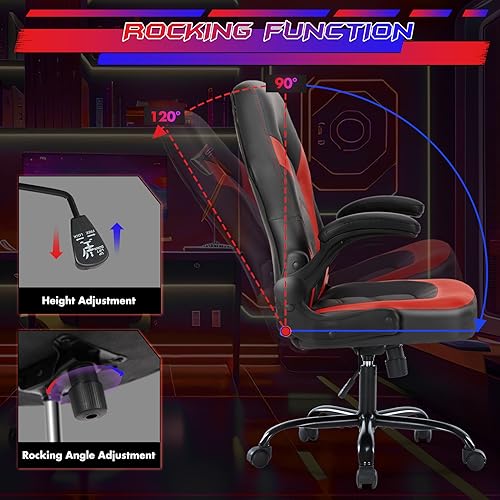 Sweetcrispy Ergonomic Gaming Desk Chair with Flip-up Armrest, Black Blue C253