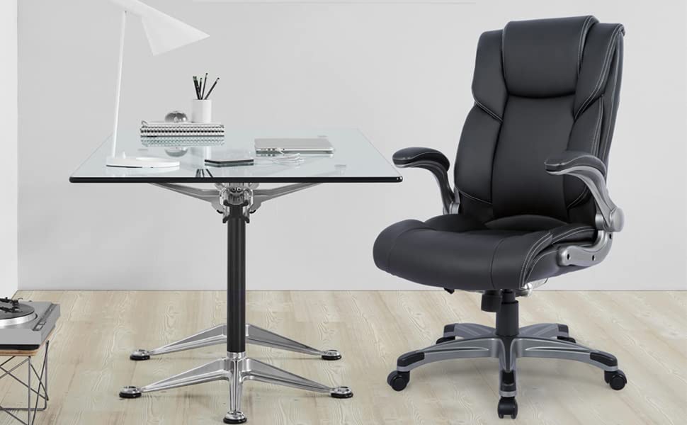 COLAMY Executive Ergonomic Office Chair with Bonded Leather and Flip-up Armrests A775113