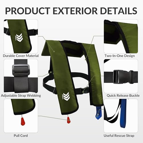 Automatic Inflatable Life Jackets for Adults PFD Low Profile 330lbs U45655