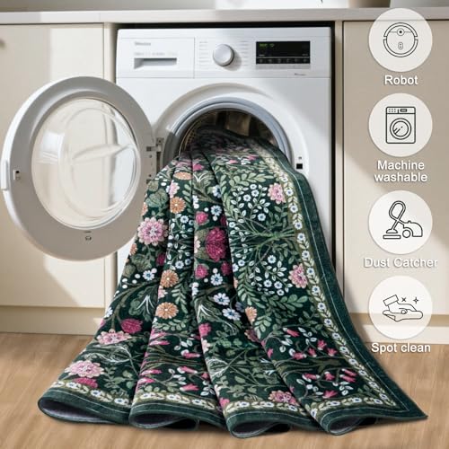 8x10 Floral Washable Area Rug for Living Room, Vintage Soft Non-Slip Carpet Z978379