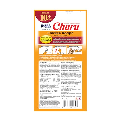 INABA Churu for Senior 10+ Creamy Lickable Cat Treats, Tuna & Chicken, 40 Tubes D3392
