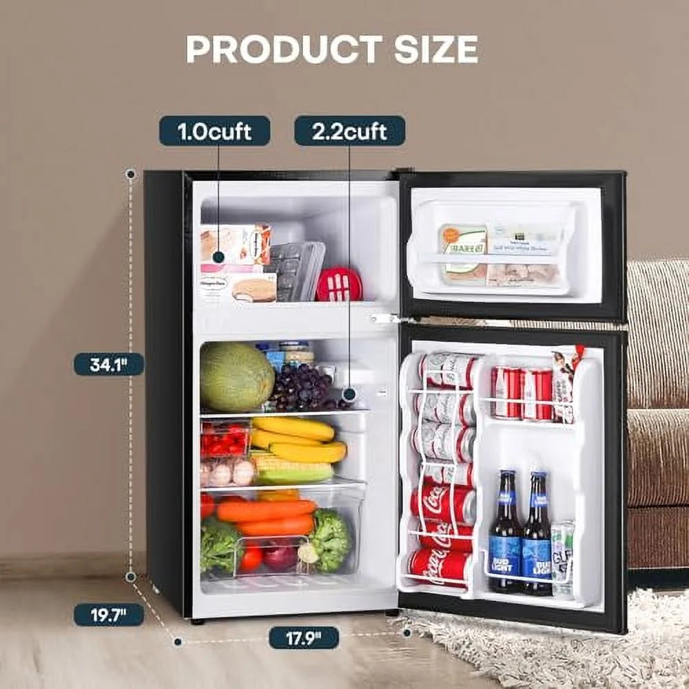 Upstreman 3.2 Cu.Ft Mini Fridge with Freezer, Double Door, Stainless V810808