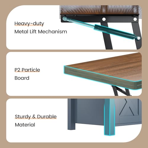 SEDETA Lift Top Coffee Table with Storage, Convertible Dining Table, Grey M719