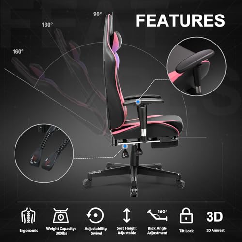 GTRACING Gaming Chair with Footrest, Blue R841