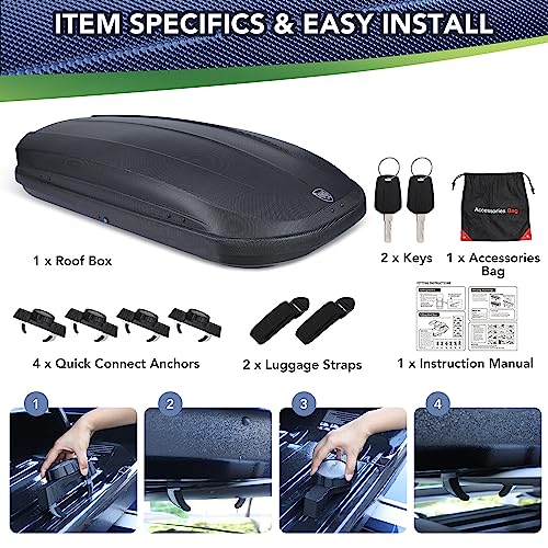 12 Cubic Feet Hard Shell Top Mount Rooftop Cargo Box, Dual-Side Opening, Universal Fit for Cars & SUVs Z279493