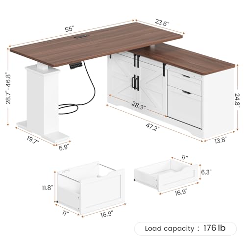 SEDETA Farmhouse L Shaped Standing Desk 55 inch with Drawers, Black E3650