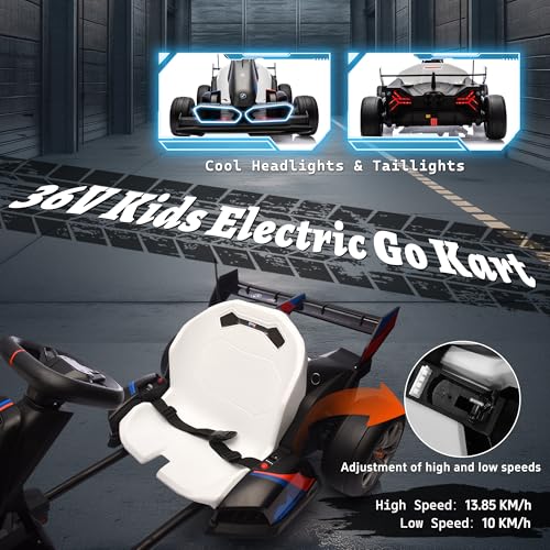 FORESEE 36V BMW Licensed Kids Electric Go Kart, Battery Powered Ride On Toy with Adjustable Seat, Black F2952