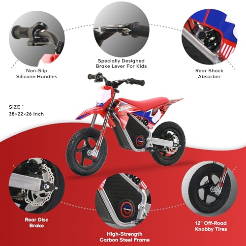 AIII Electric Dirt Bike for Kids 3-7, 12-Inch Off-Road Tires, Red X89100