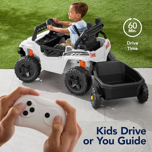 Kids 12V Electric Ride On UTV Car with Trailer, Parent Control, LED Lights, Bluetooth - Black C2735