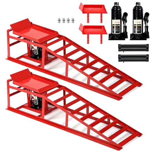 2PCS 5T Hydraulic Car Ramps, Heavy Duty Portable Vehicle Lift for Garage L579958