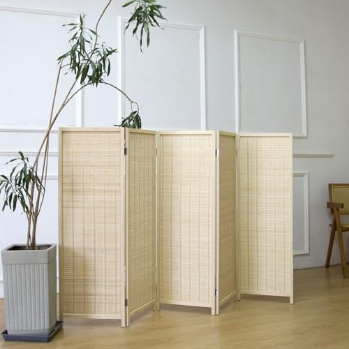 3 Panel Bamboo Room Divider, Double Sided, Brown, 47.2"H E393