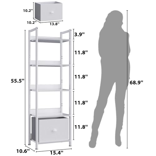 Furologee 5 Tier Bookshelf with Drawer, Industrial Tall Narrow Bookcase, Black T883828