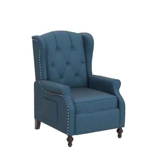 Wingback Recliner Chair with Massage and Heat, Tufted Fabric, Wooden Legs D91574