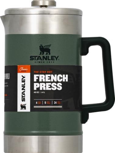 Stanley Classic Stay-Hot French Press Coffee Maker 48 oz, Insulated Stainless Steel, Hammertone Green L5297