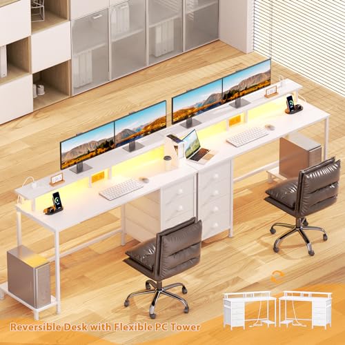 Furologee 47" Computer Gaming Desk with Monitor Stand, 4 Fabric Drawers & Power Outlets, Rustic Brown U645888