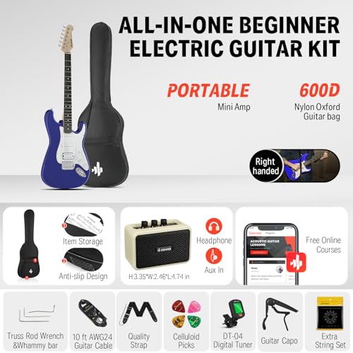 Donner DST-100B 39 Inch Electric Guitar Beginner Kit with Amplifier and Accessories W342