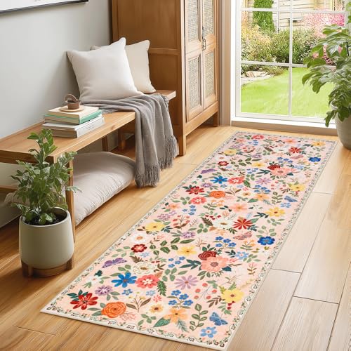 8x10 Floral Washable Area Rug for Living Room, Vintage Soft Non-Slip Carpet Z978379
